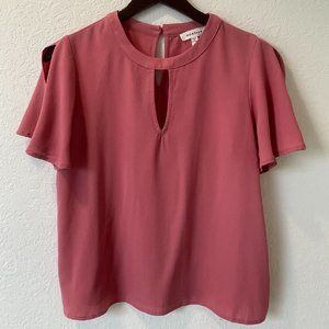 Monteau Los Angeles Womens Pink Blush Red Short Sleeves Blouse Top Size M